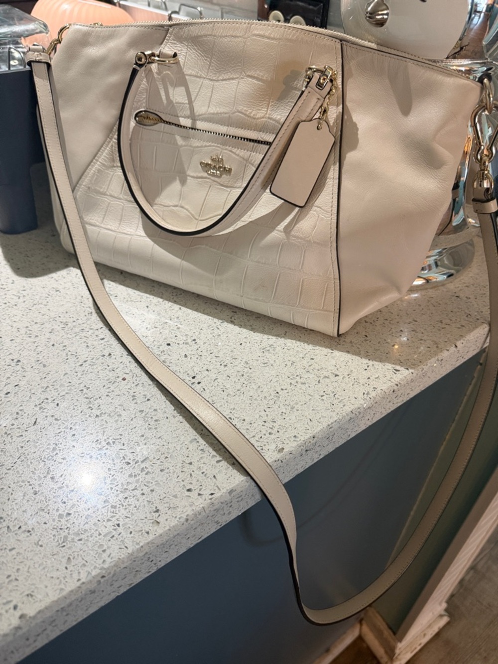 Coach Cream Croc-Embossed Pebbled Leather Shoulder Bag